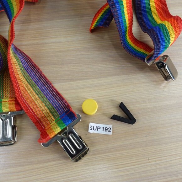 VINTAGE Nicholas Suspender Mens Rainbow Striped Clip On Braces Stretch Retro - Picture 7 of 7